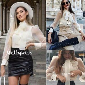 NWT ZARA SEMI-SHEER ORGANZA TOP BLOUSE Sz-M